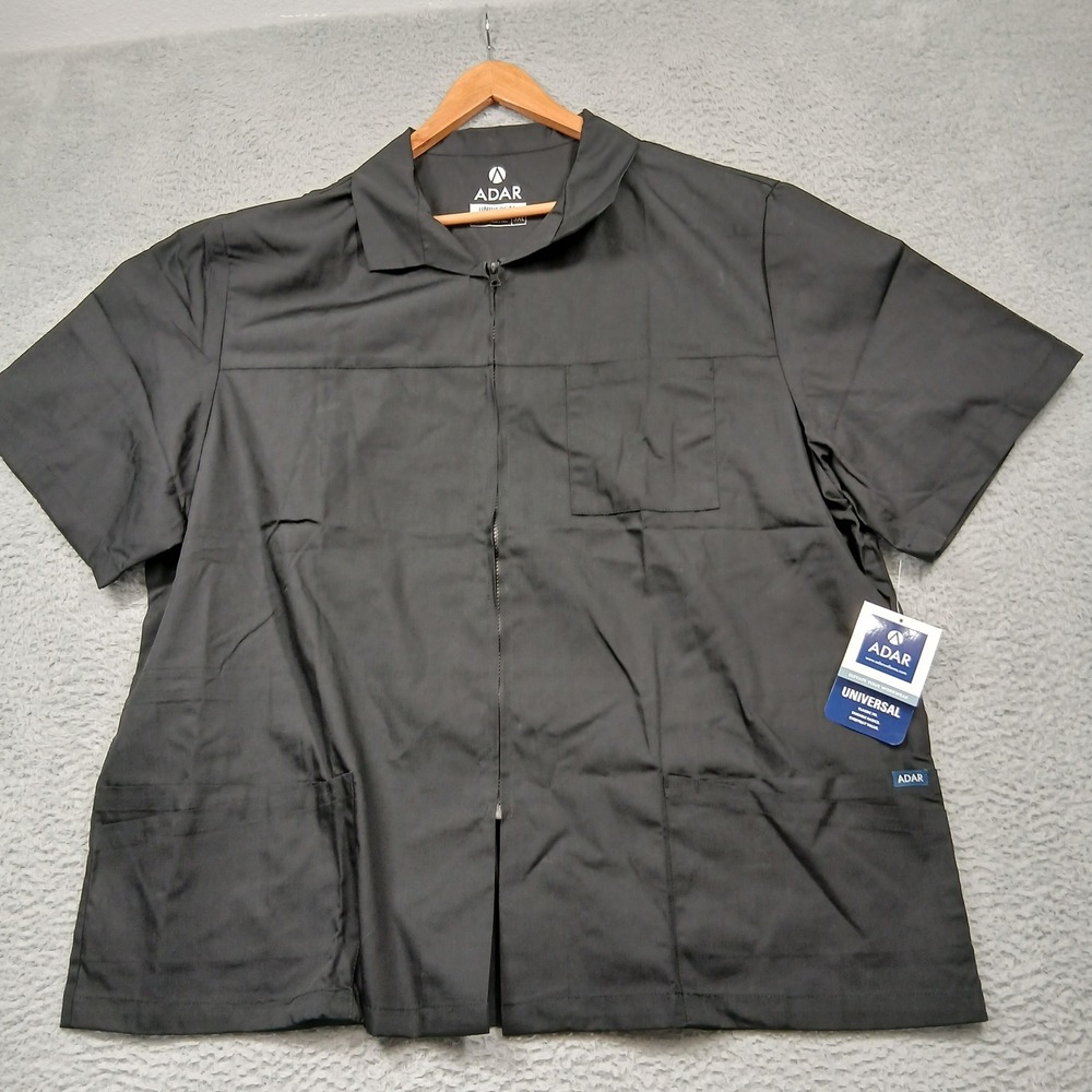 Adar Universal Scrub Jacket Men's 3XL Black Short Sleeve Zip‎ Front NWT
